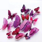 3D double butterflies with magnet, house or event decorations, set of 12 pieces, purple color, A34